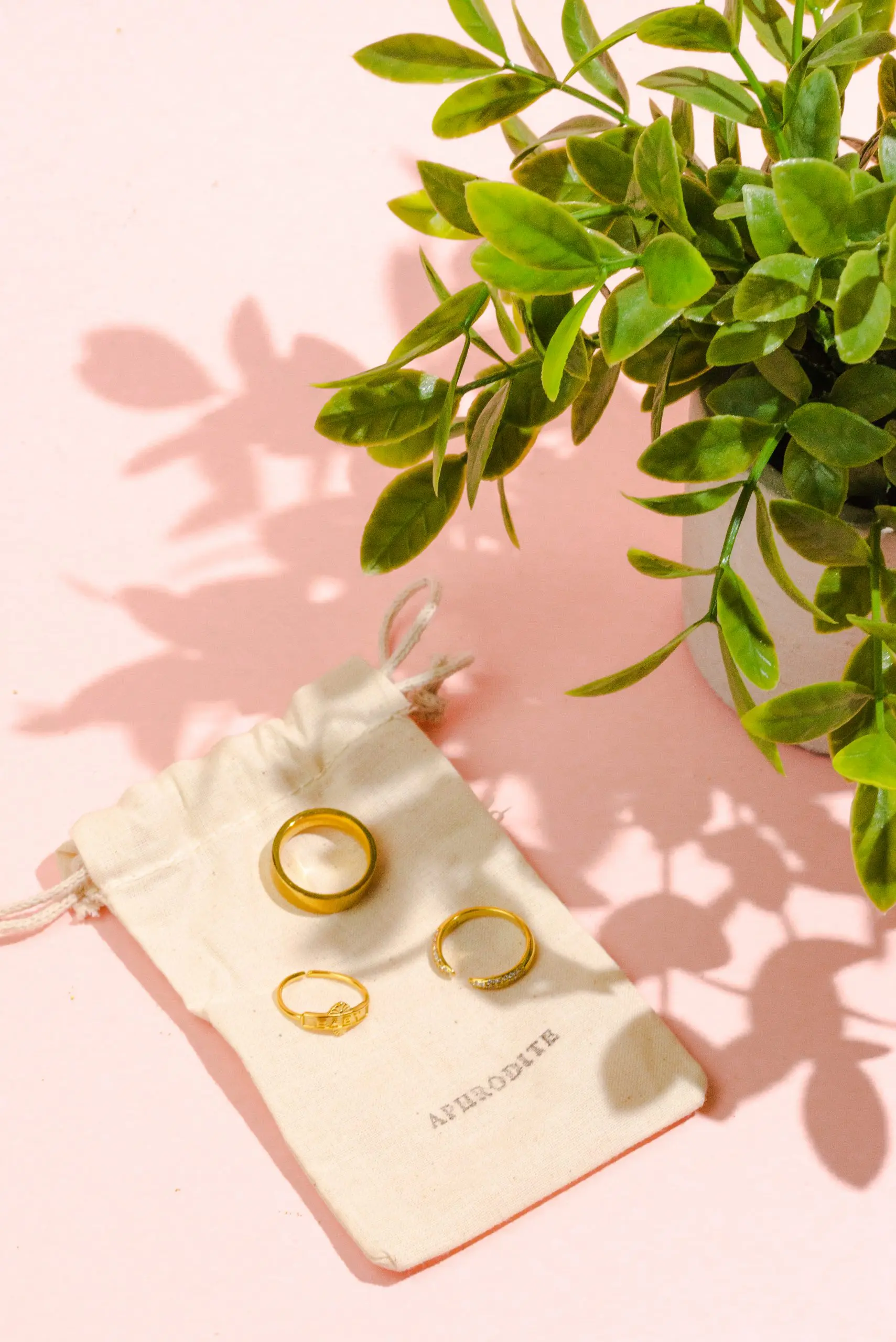 still like jewelery product photography services by danielle deangelis. gold rings photographed on a pink background with a white riser