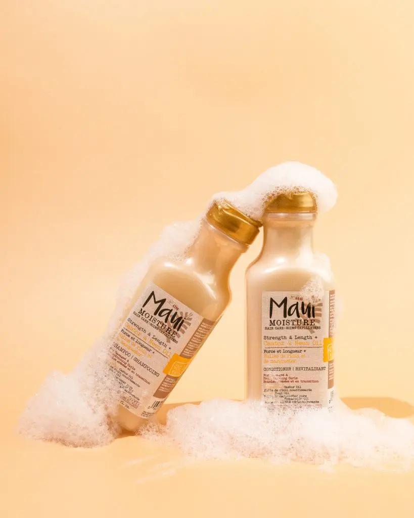 hair care product photography with maui moisture strength + length collection