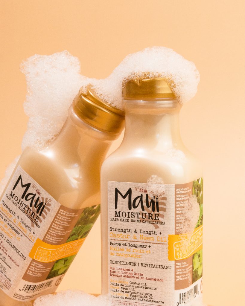 hair care product photography with maui moisture strength + length collection
