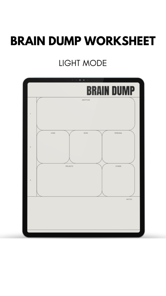 brain dump worksheet for organization